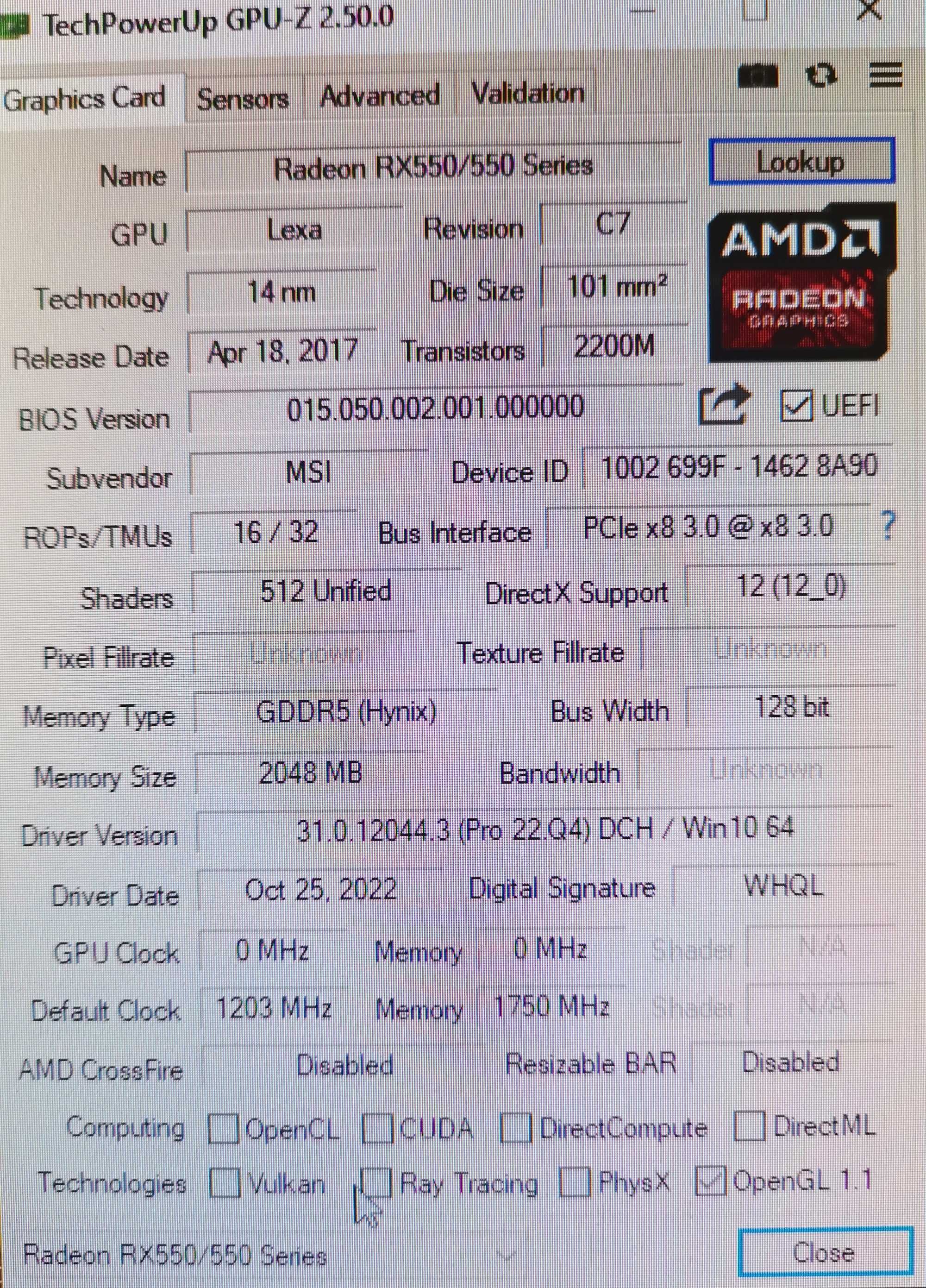 AMD RX550 2gb GDDR5