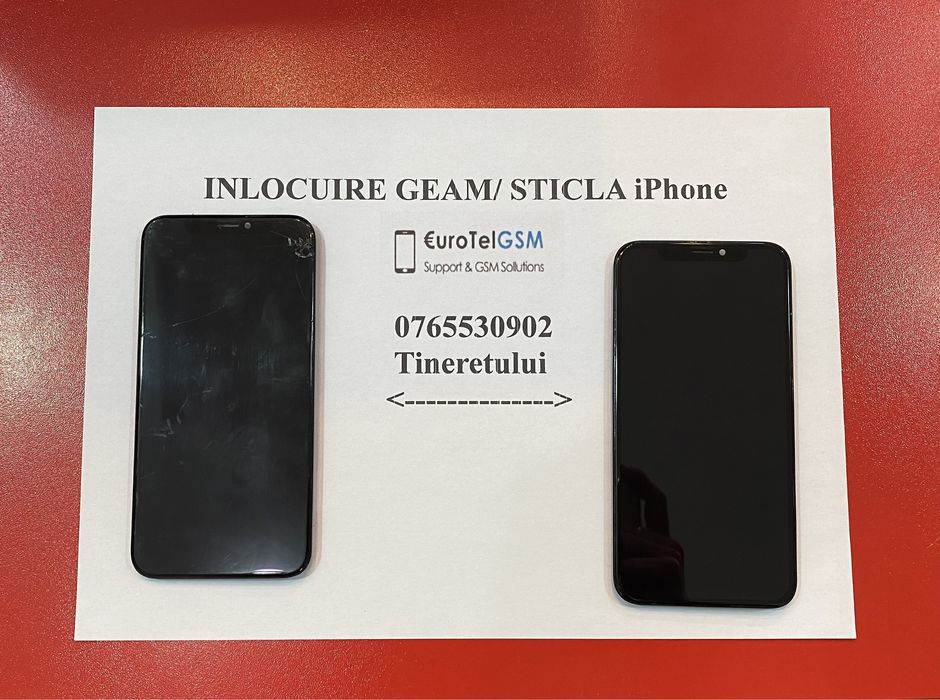 Geam iPhone XS 250 lei 1-2h