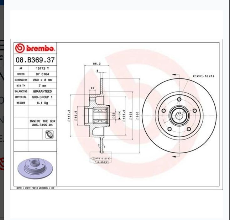 Set Discuri frana, Renault Meg 1.5dCi 110CP punte spate Brembo.
