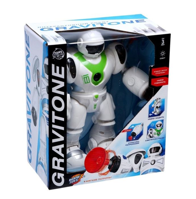 Робот GRAVITONE, свет, звук, стреляет, на батарейках, русская озвучка