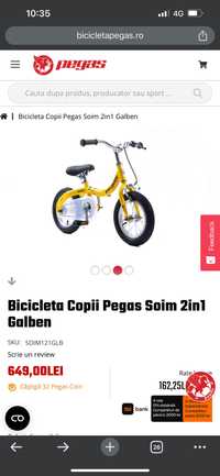 Bicicleta Copii Pegas Soim 2in1 Galben