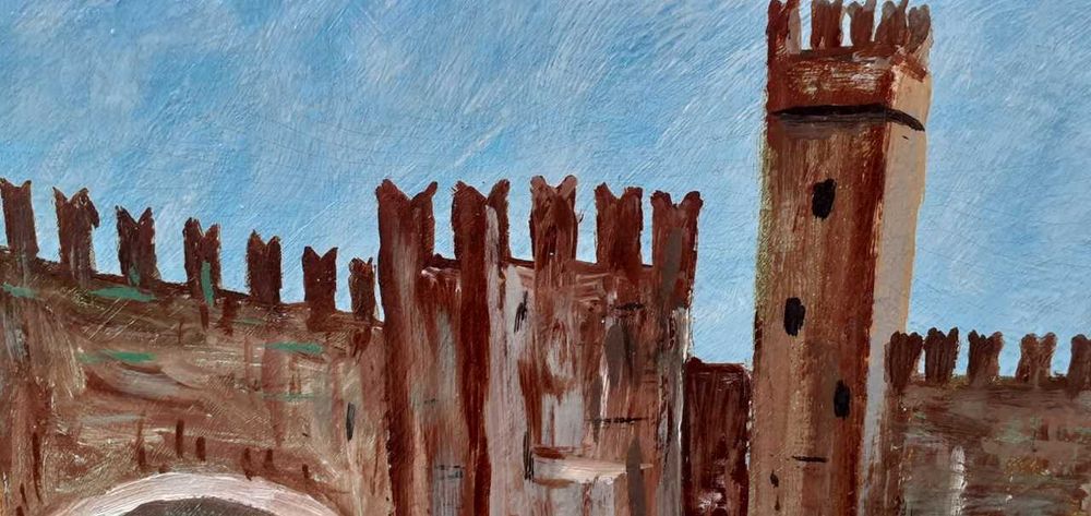 Tablou vechi - fortareata peste ape - semnat Bernea