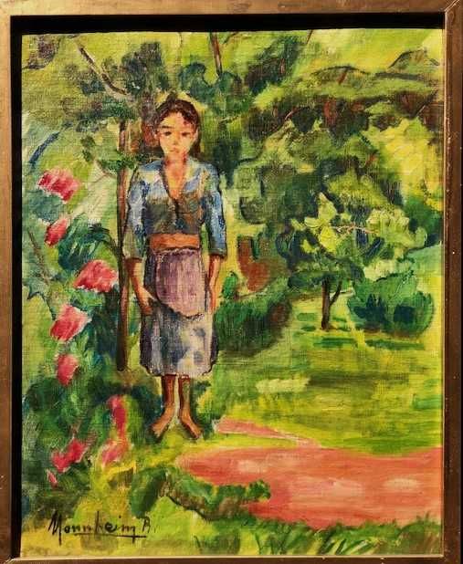 Fetiță în grădină” ulei/cart, 40x30cm Semnat,școală maghiara MODERNIST