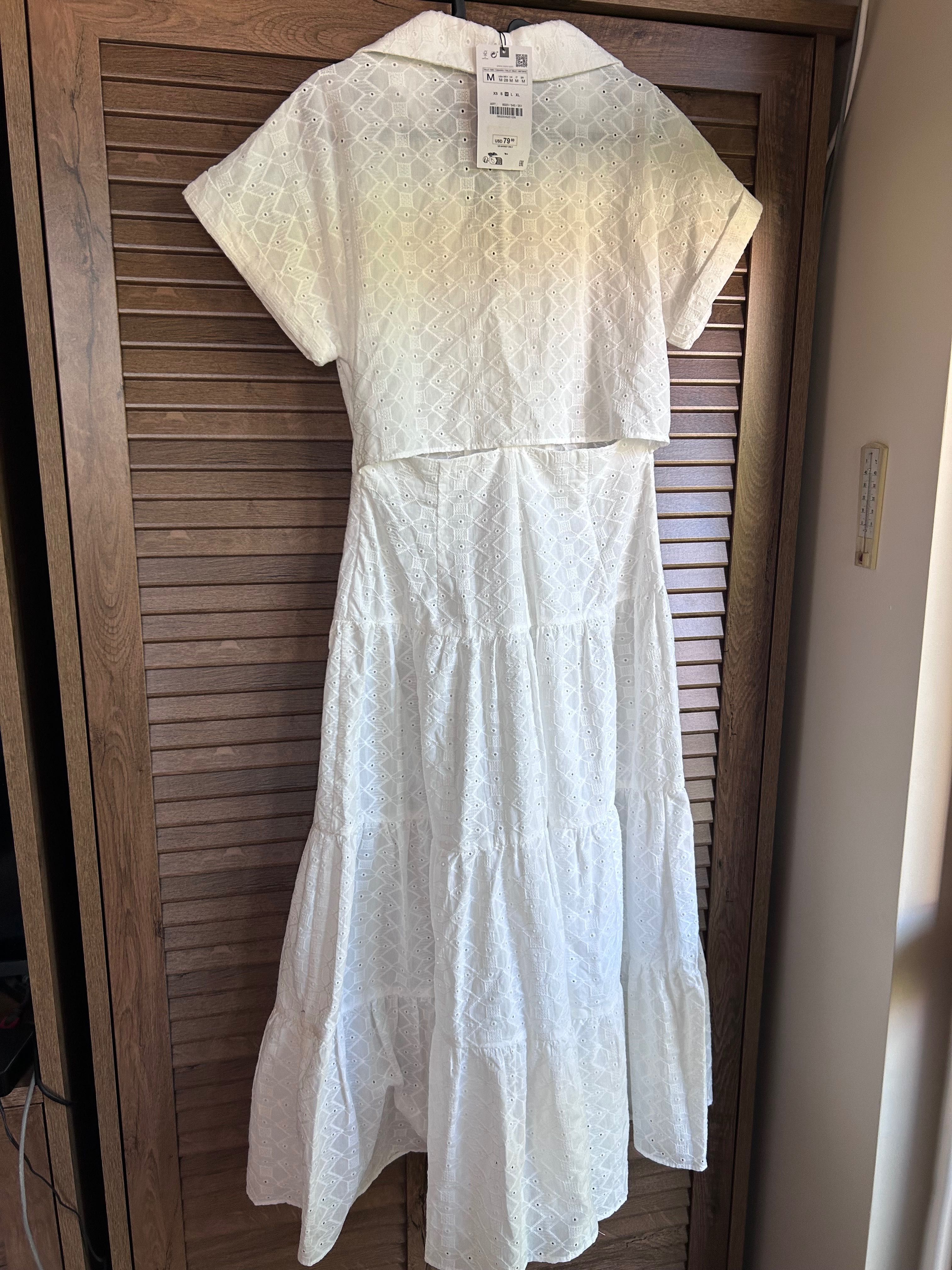 Нова с етикет дълга бяла рокля с бродерия Зара Zara