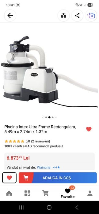 Piscina Intex dreptunghiulara(5,49 m ×2,74 m×1.32 m)