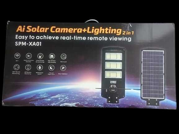Lampa solara LED 450W cu camera de supraveghere WiFi/4G, 2K Full HD