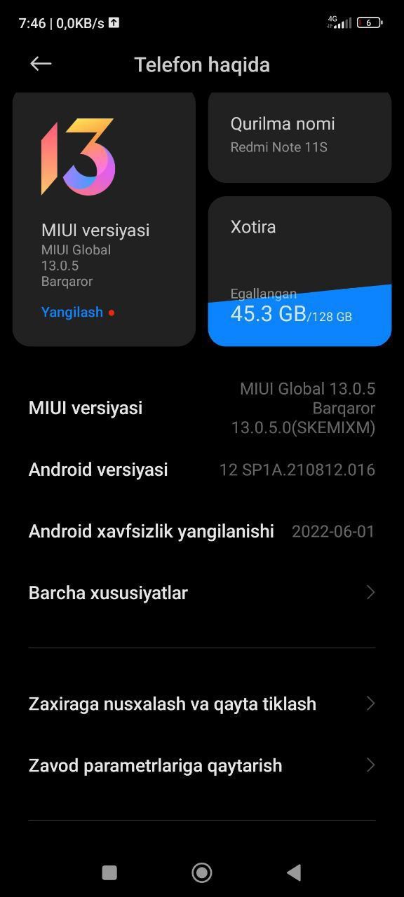 Redmi not 11s 6ga /128talik