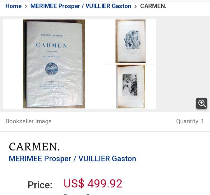 Carte rară  de colecție. În linba Franceza ,Prosper Merimee, CARMEN co