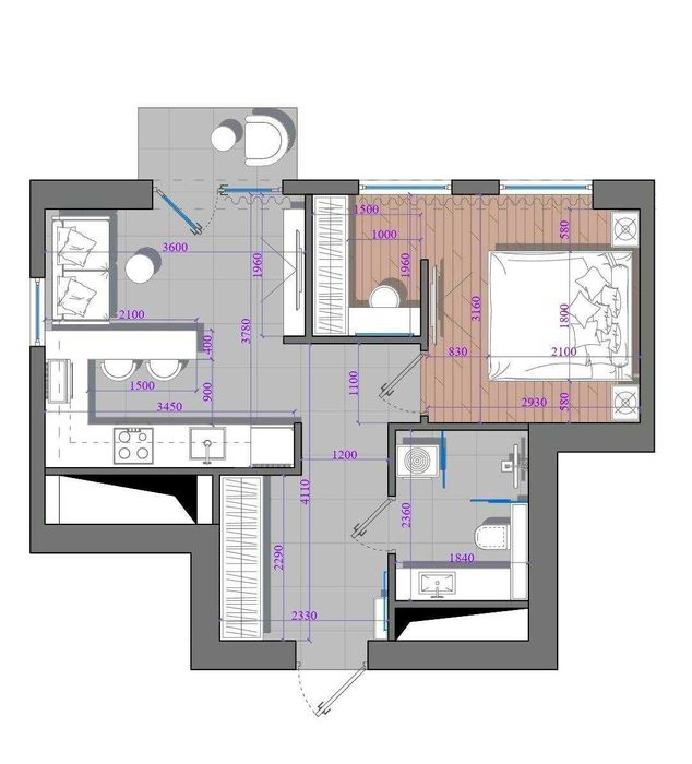 2-х комнатная в ЖК «Mirabad Avenue» вид на Махалю ID: 4242