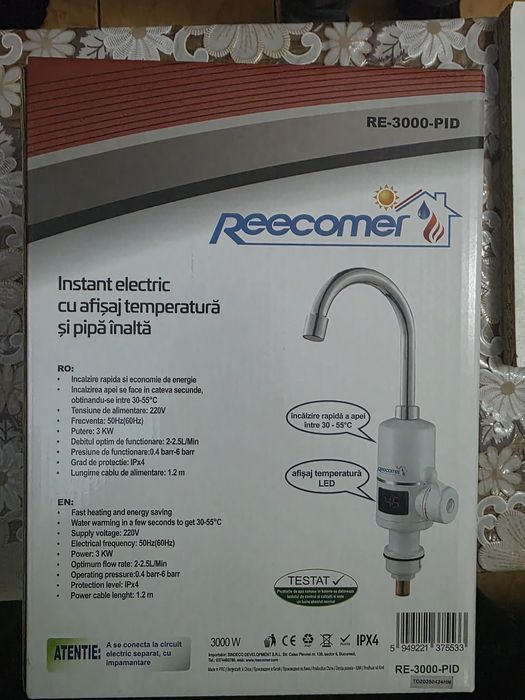 Instant apa calda Reecomer, electric, cu afisaj temperatura, tip bater