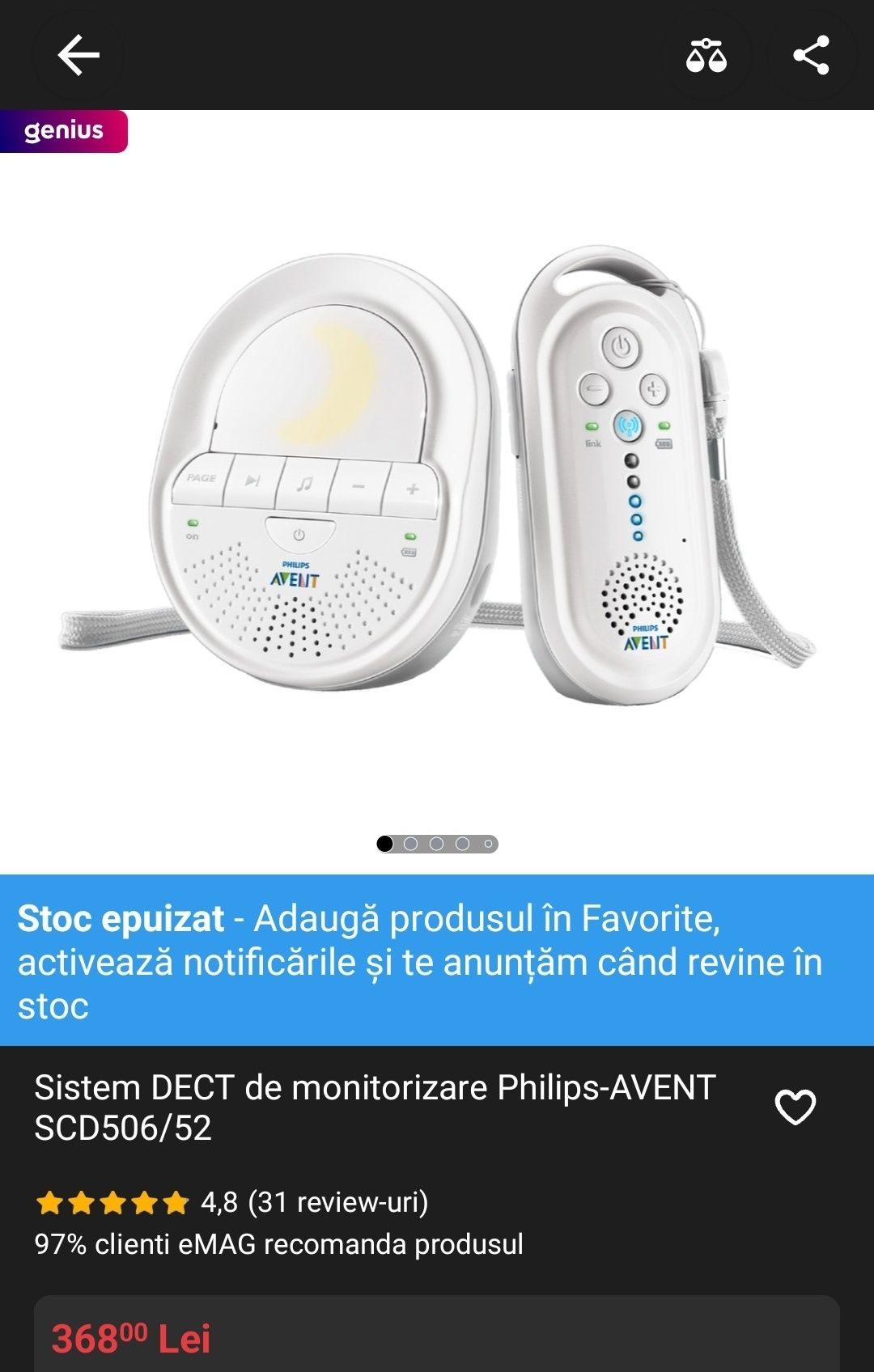 Monitor bebe - copii DECT Philips Avent SCD506
