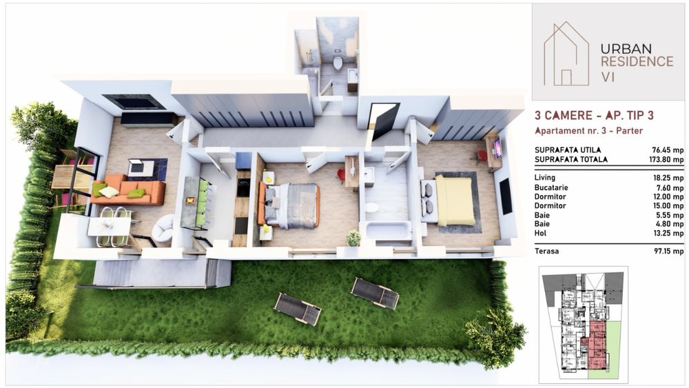 Apartament 3 camere in bloc nou cu lift si parcare