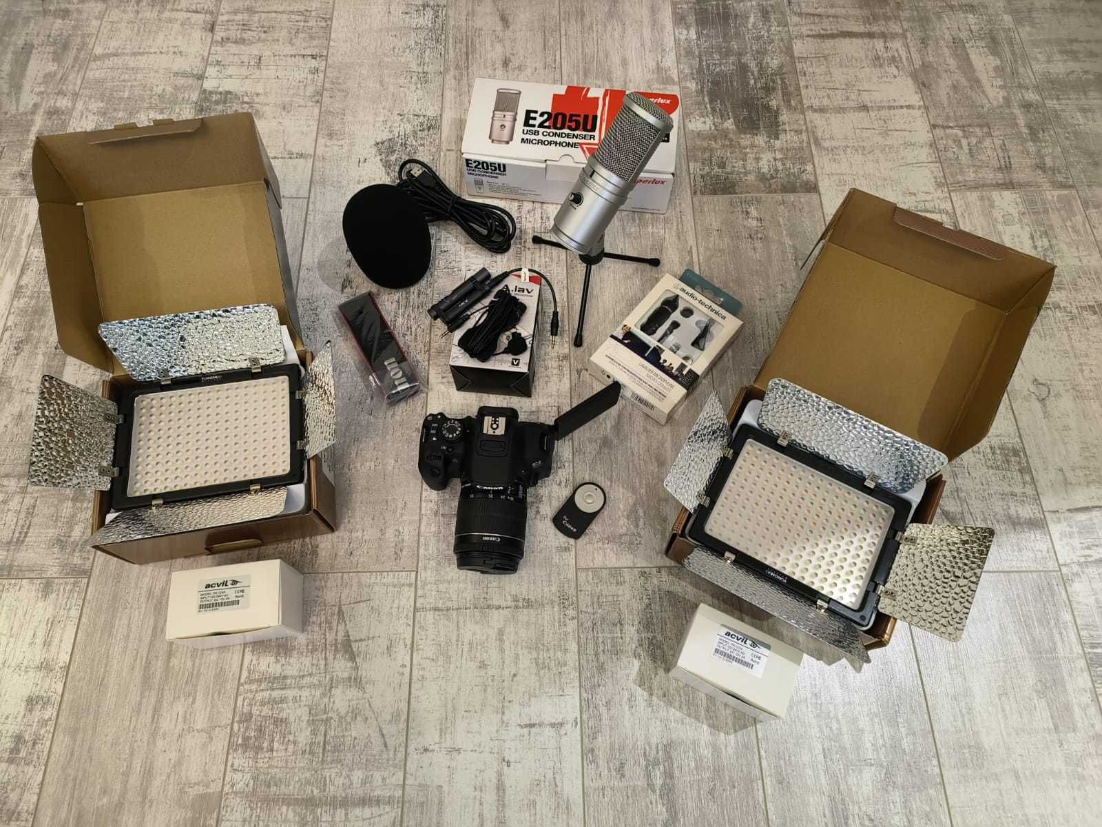 Kit complet foto/video DSLR Canon EOS 700D, lampi, trepied, microfoane