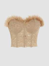 Crop Top Corset bej cu puf Cider