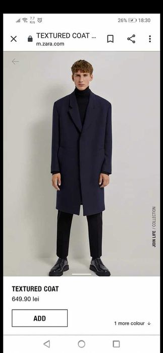 Palton bărbați Zara, L, nou cu et, gros și greu, 80% lână