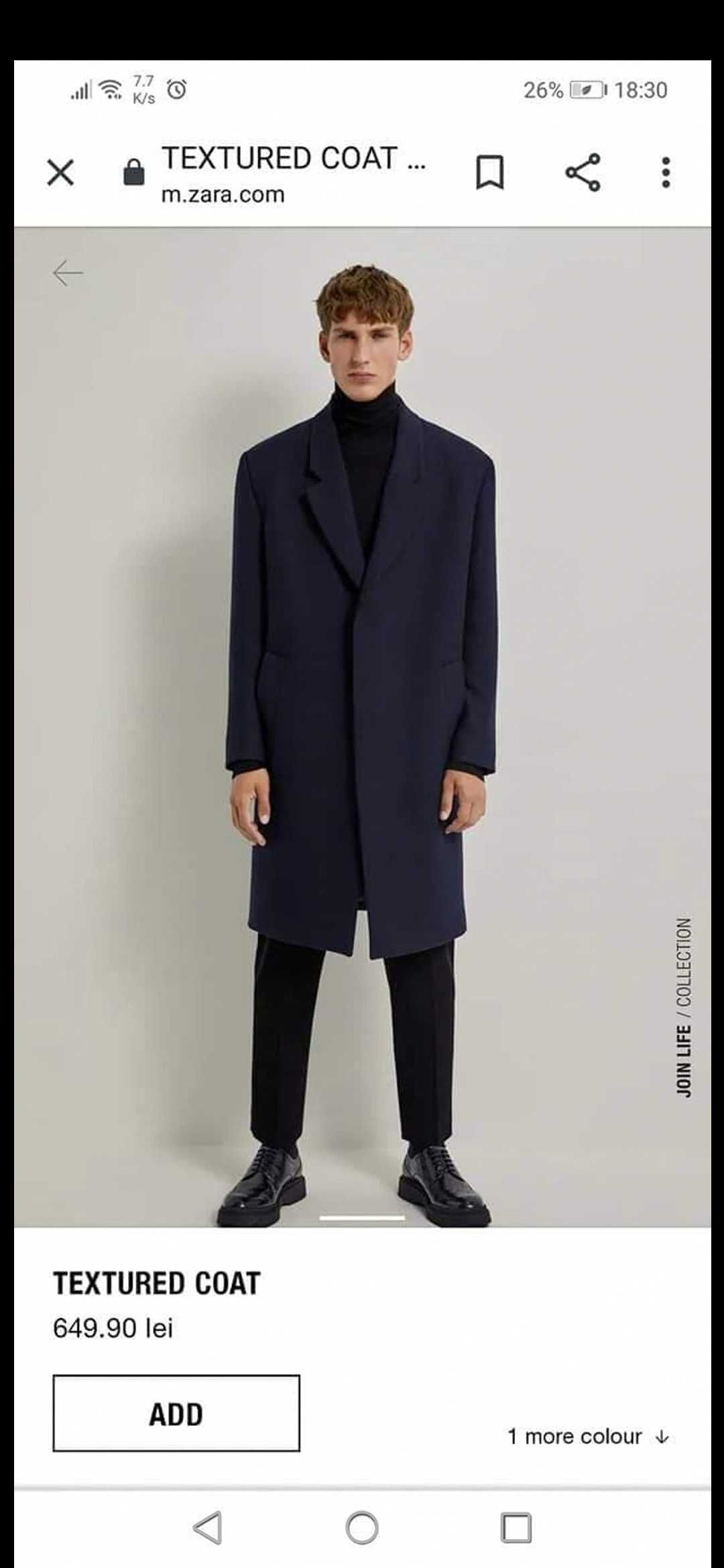 Palton bărbați Zara, L, nou cu et, gros și greu, 80% lână