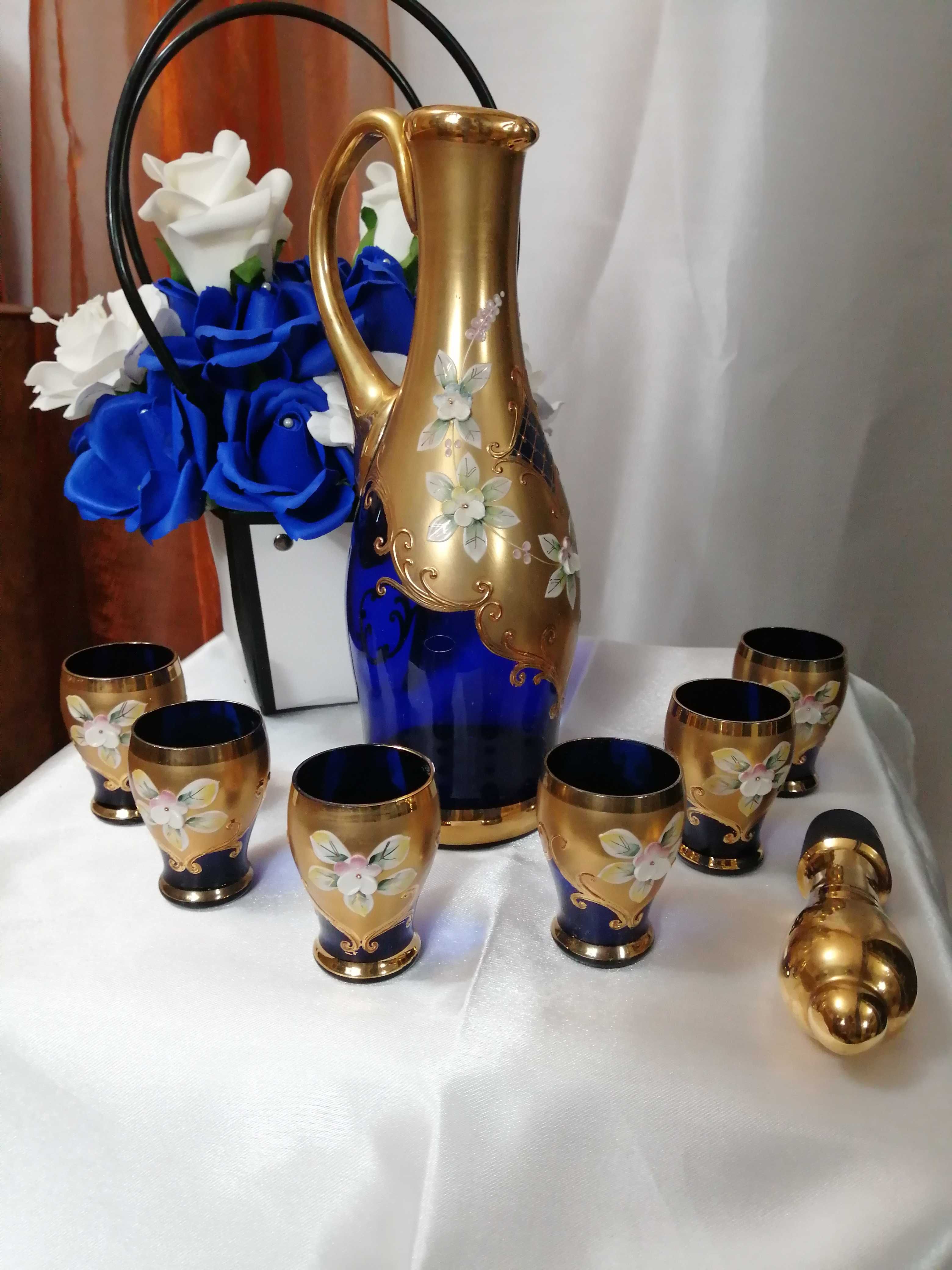 Set pahare Bohemia Crystal placat cu aur 24 K