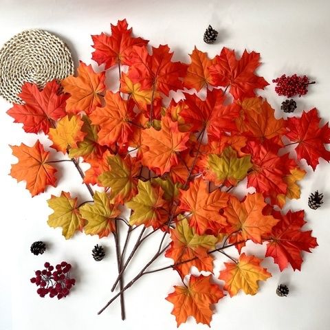 Кленовые листья на ветке осенние.