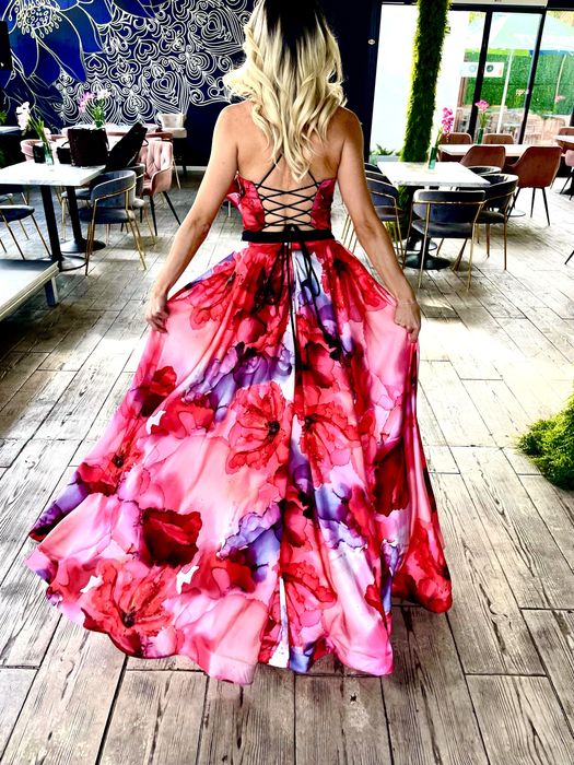 Rochie multicolora cu funda supra dimensionata S ,M