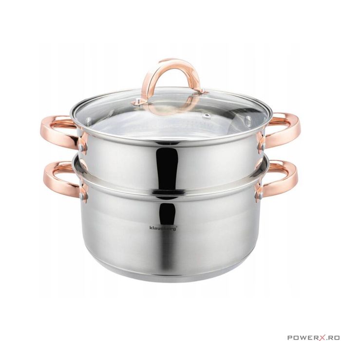 Set de 3 piese, oala pentru fiert cu abur, inox, diametru 22 cm,
