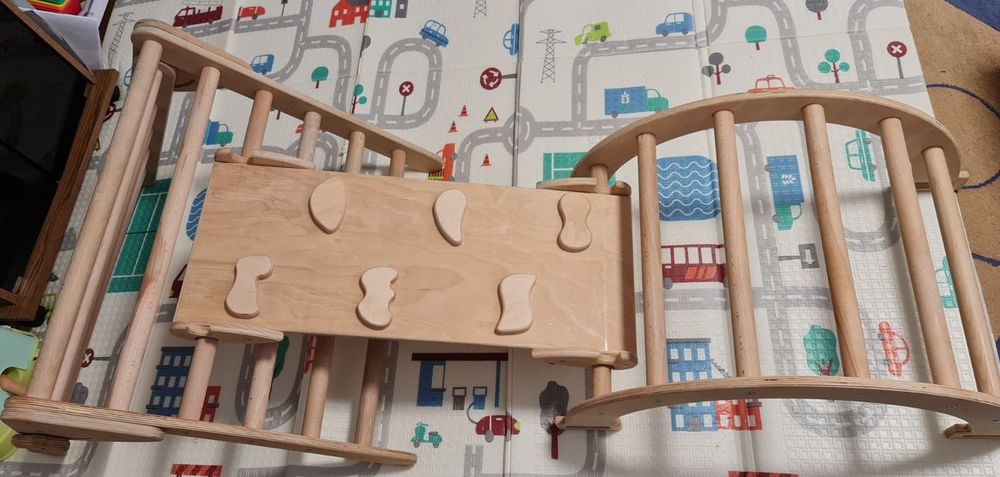 Set 3 in 1 Triunghi Pikler de catarare, rampa cu tobogan, semicerc