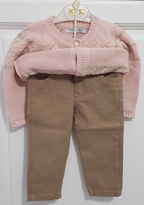 Cardigan cu mânecă lungă, cu pantaloni tip geanși, eleganți, pt.fetițe
