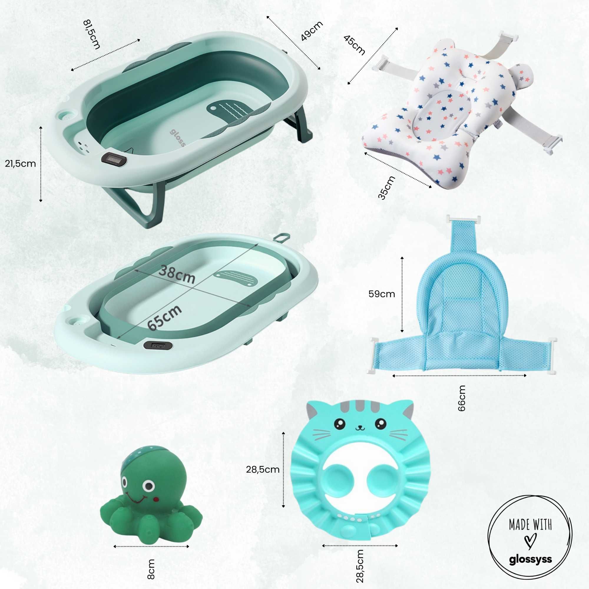 Cadita Pliabila si Evolutiva pentru baie bebe - 8 piese, Verde