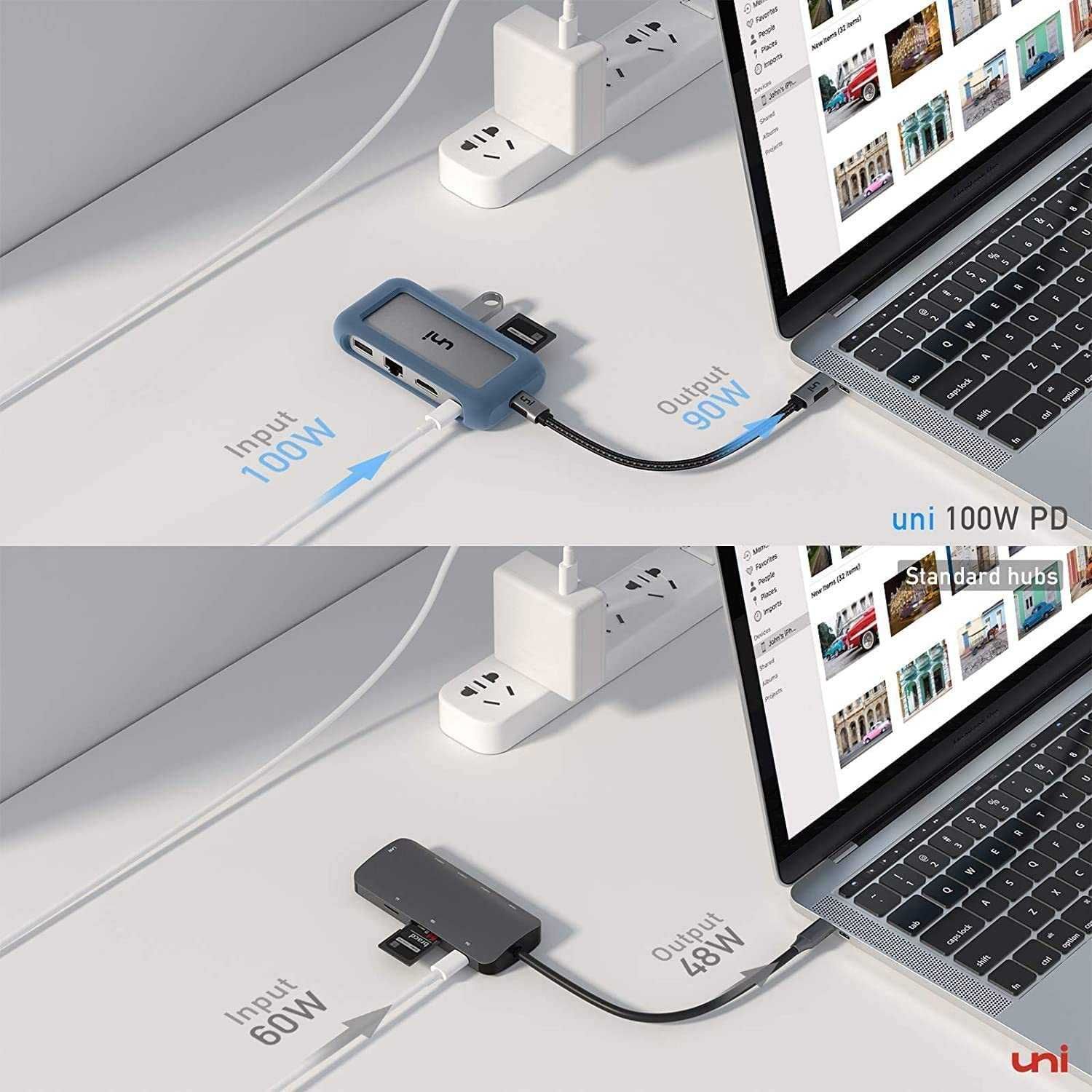 uni USB-C 8-in-1 Hub със снемаем USB-C кабел