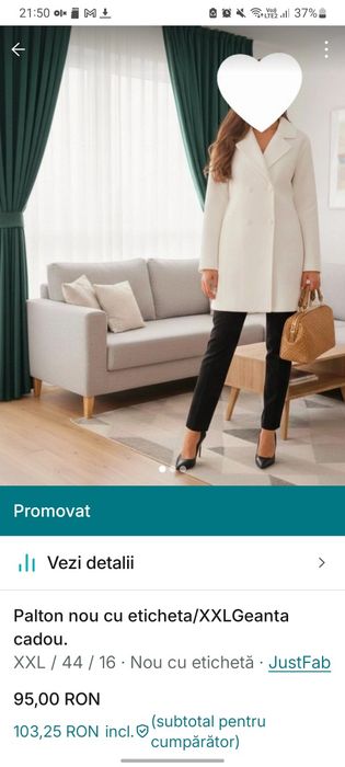 Palton alb NOU, cu etichetă.Ofer poze în privat