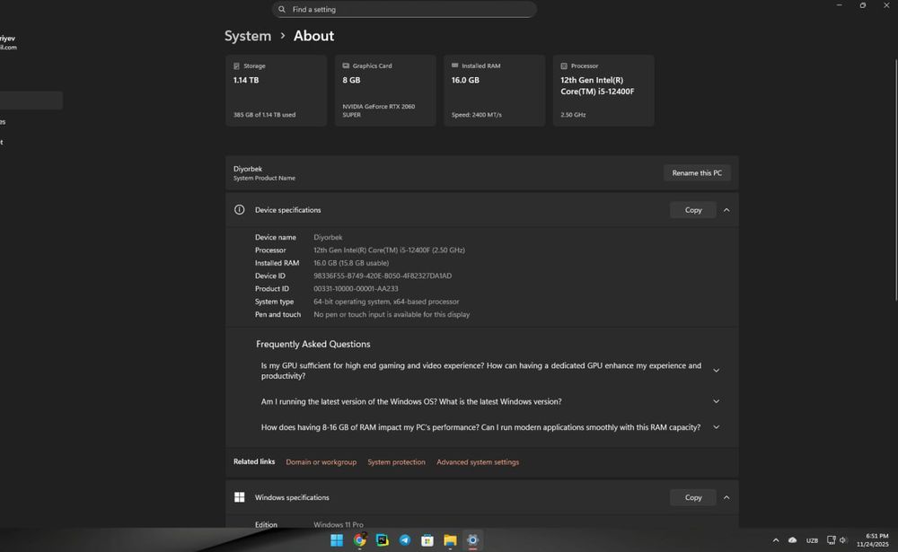 UPGdan yig'ilgan Gaming PC Full Komplekt Narxi kelishiladi