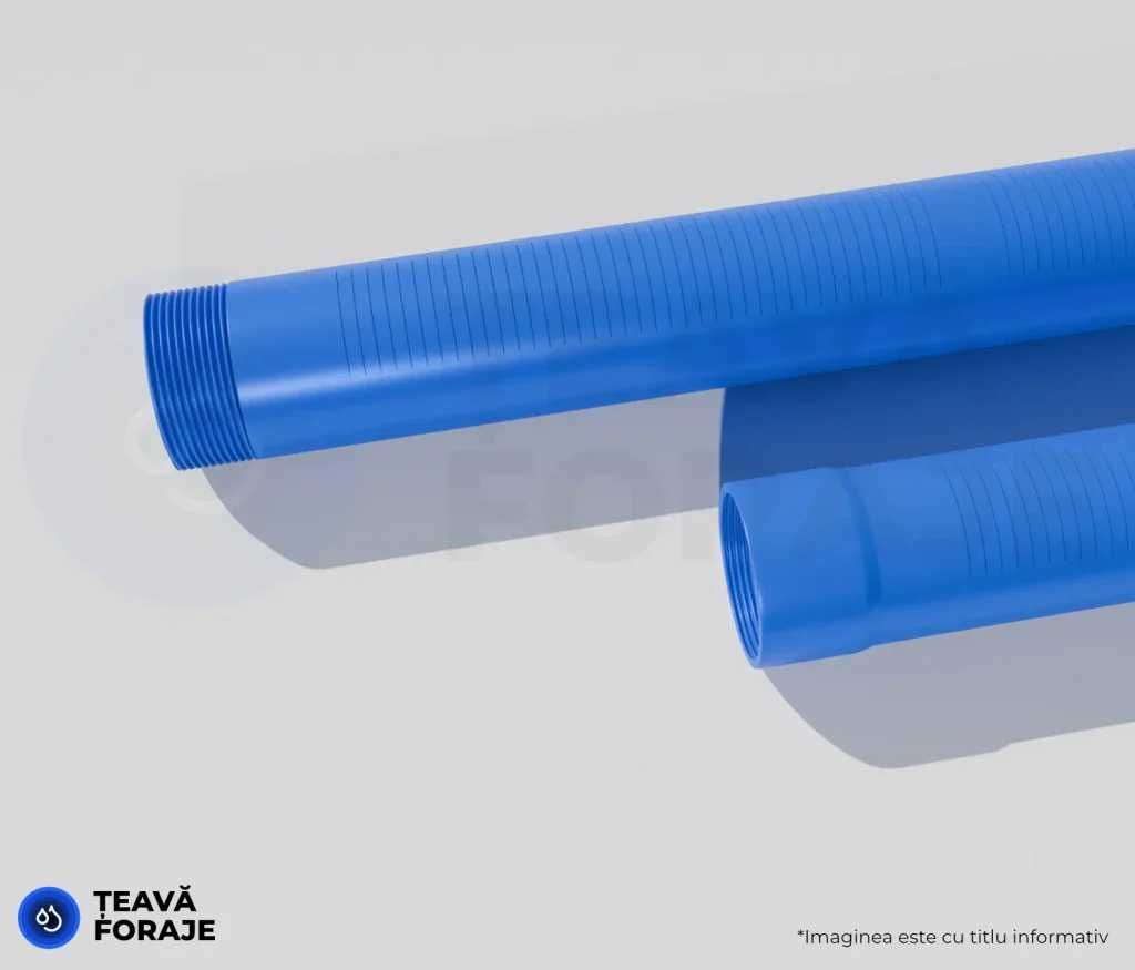 Teava si filtre PVC pentru foraje puturi, albastra cu filet sau mufa.