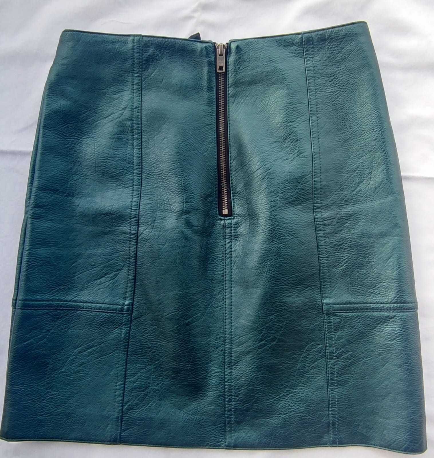 Fusta mini piele naturala Pepe Jeans, deosebita, verde smarald.