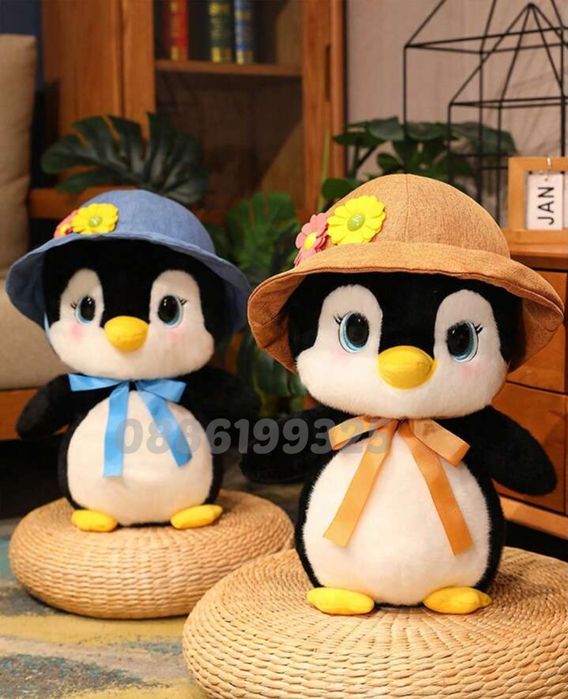 Голям плюшен Пингвин с шапка Kawaii, Плюшена играчка Пингвин 60см
