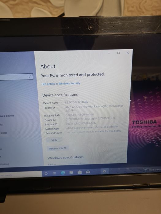 Laptop Toshiba Amd A6 quad core 8gb hdd 500gb 15,6"led slim hd