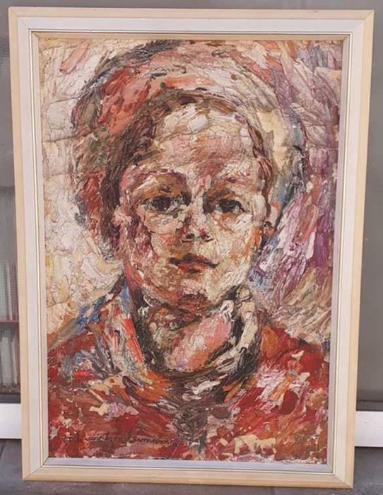 Pictura veche - potret fata - semnat R. Schweitzer Cumpana