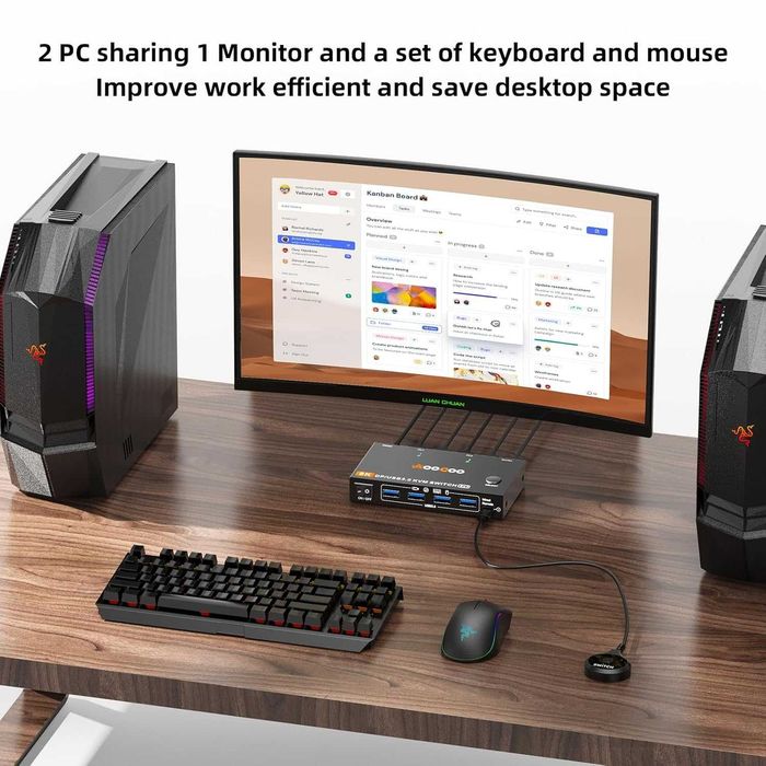 2 PC KVM Switch DisplayPort 8K,60Hz/4K,240Hz cu 4 Porturi USB 3.0