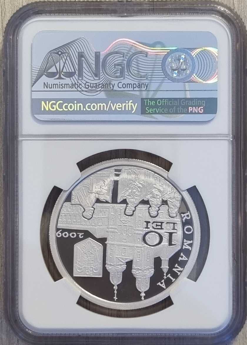 Moneda BNR 10 lei argint episcopul Petru Pavel Aron gradata NGC PF 69