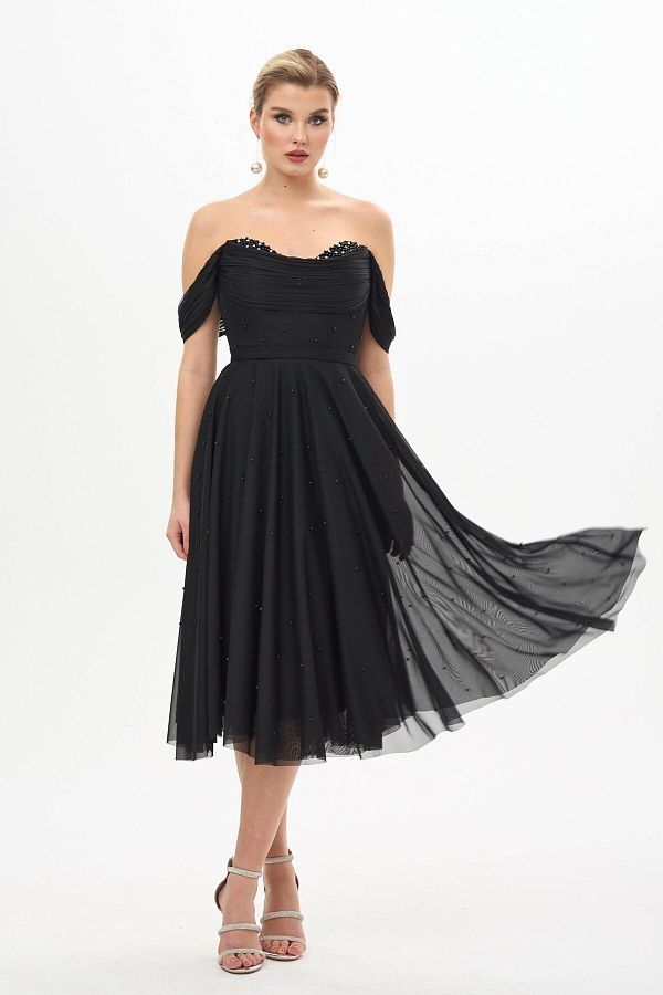 Rochie organza midi neagra 42-44 NOUA