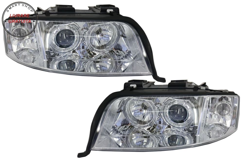 Faruri Xenon Audi A6 4B C5 (2001-2004) Angel Eyes Crom- livrare gratuita