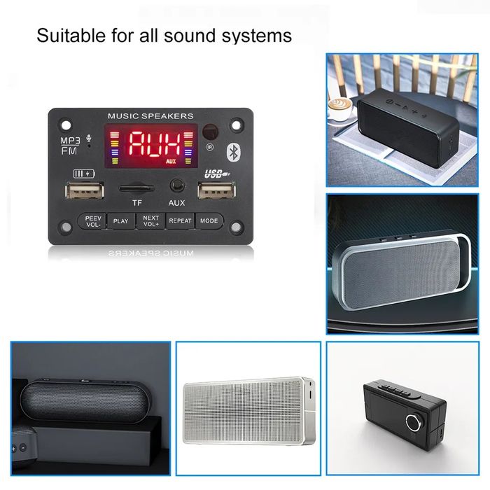 Mp3 player 2*3W за вграждане DC-5V/12V с БТ 5.0, 2*USB, Mic, Sd, Fm