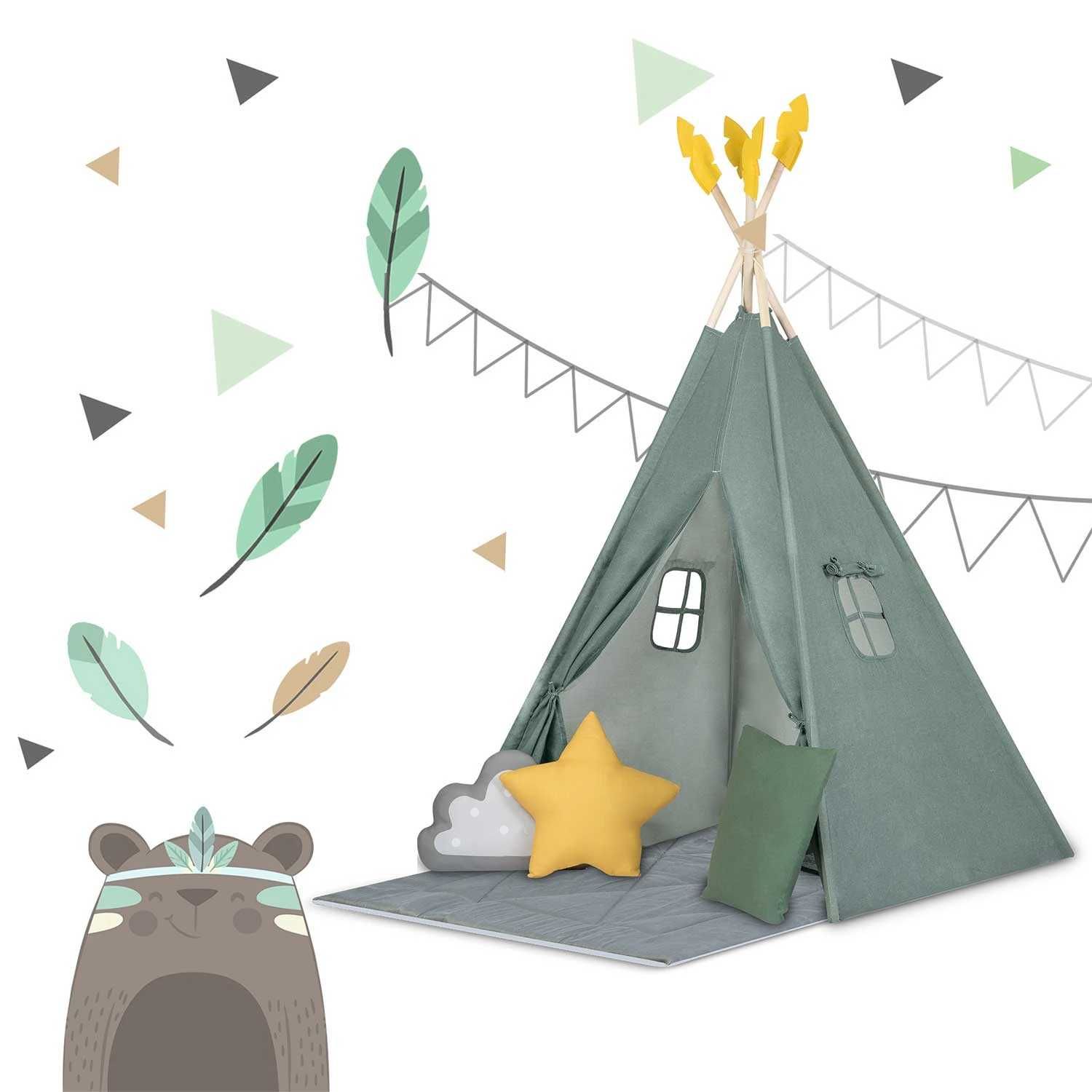 Детска палатка за игра Типи в зелено
