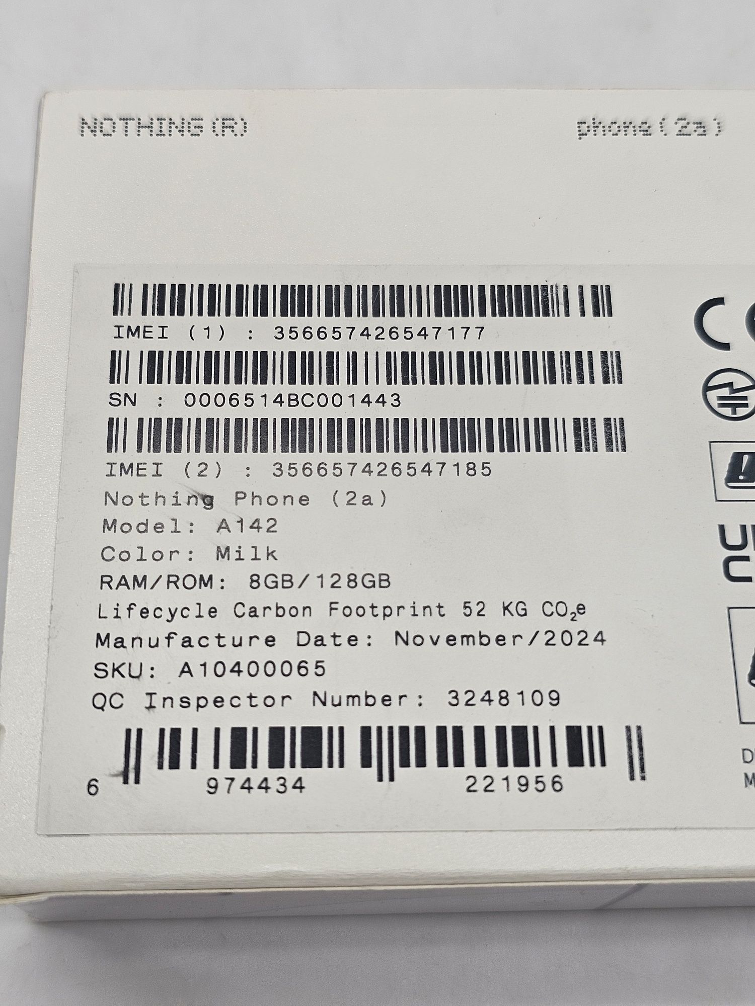Nothing Phone (2a), 128GB, 8GB RAM, 5G, Milk, SIGILAT