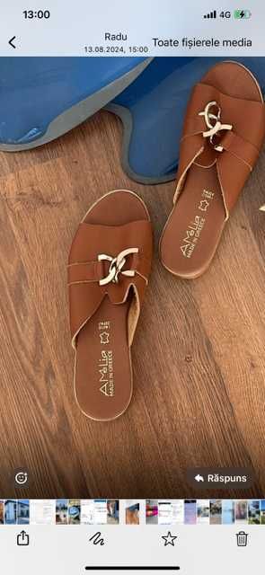 Papuci dama din piele maro Amelia noi marimea 40