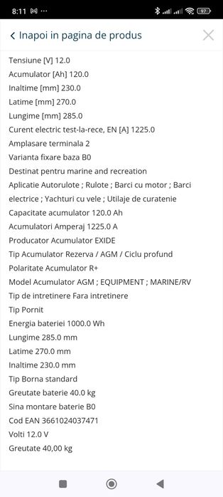 Acumulator 12v  AGM 120 Ah nou.