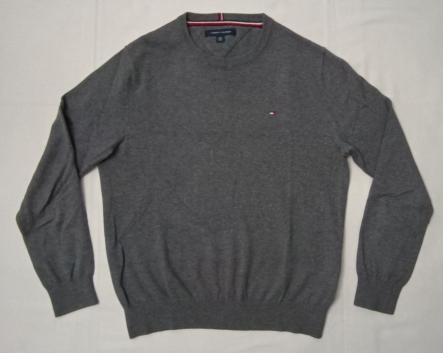 Tommy Hilfiger Pullover оригинален пуловер XS памучен сив пуловер