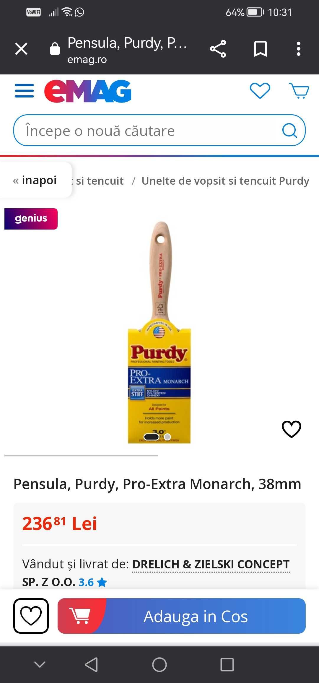 Pensula Purdy Pro-Extra Monarh 38 mm.