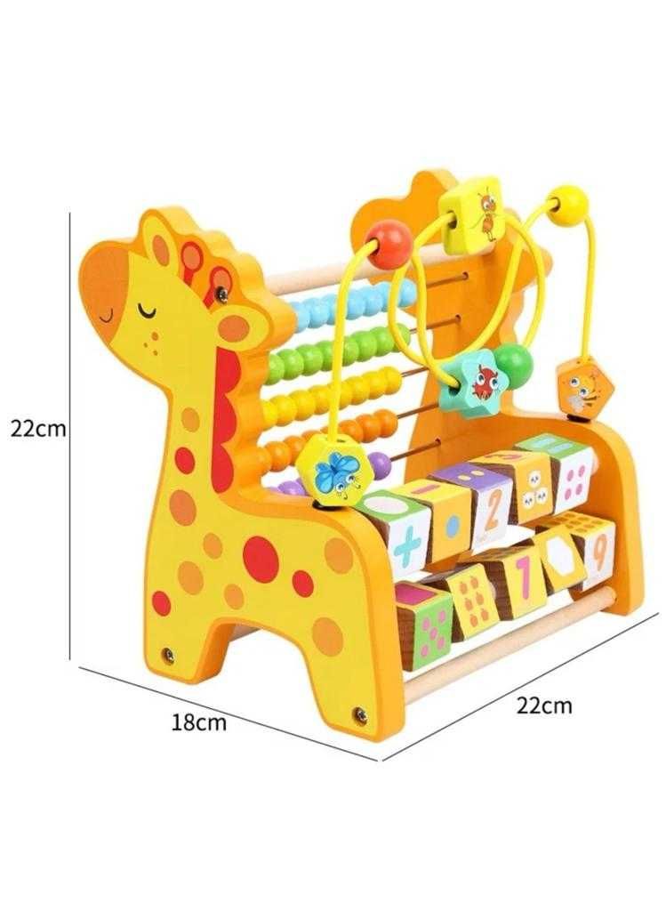 Numaratoare din lemn Girafa, Abac cu bile 3 in 1, interactiva