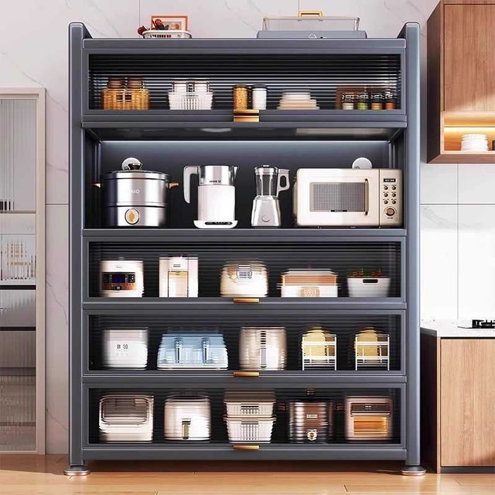 Shaffof eshikli bufet/oshxona uchun tartibli saqlash shkafi