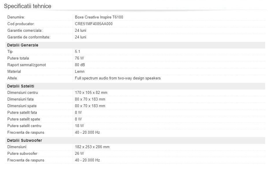 Sistem 5.1 Creative Inspire T6100