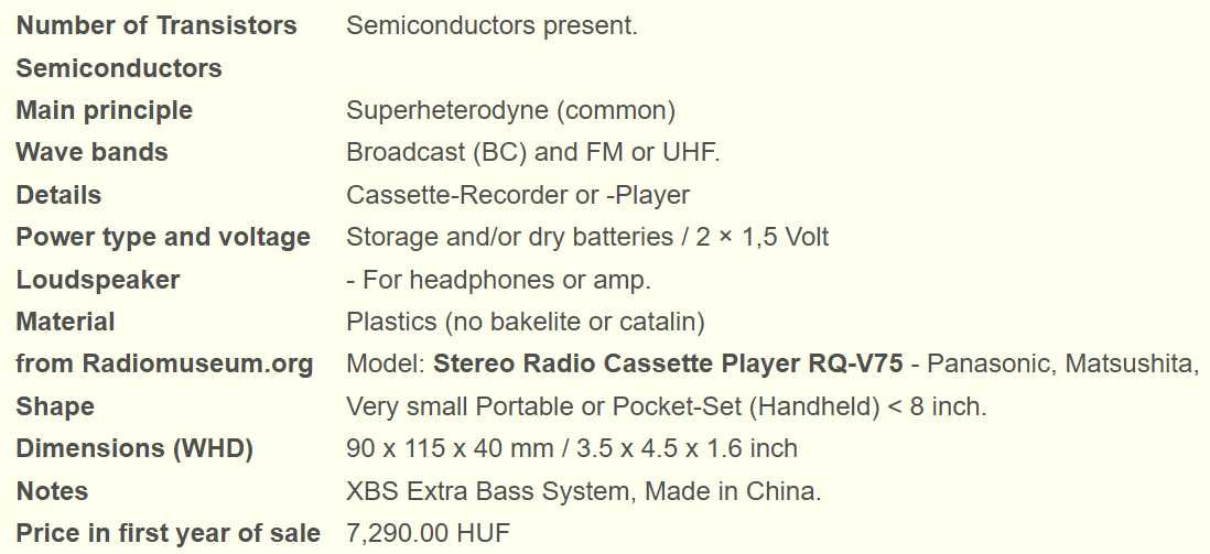 Walkman Panasonic RQ-V75